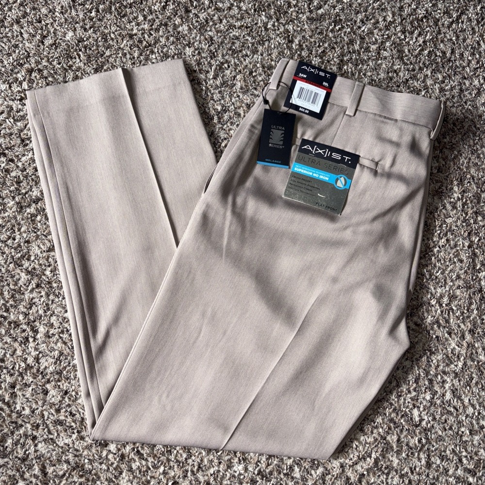 Axist Ultra Series Flat Front Dress Pants Straight Leg 34x30 NWT Simply Taupe
